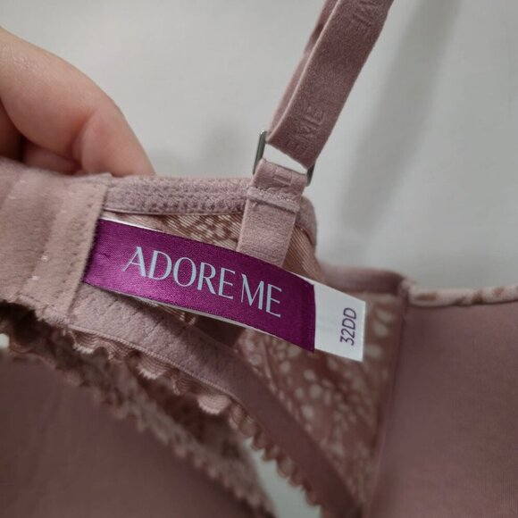 Adore Me Nude Floral Leaf Print Plunge Scalloped Band Underwire Bra Size 32DD - Picture 3 of 5